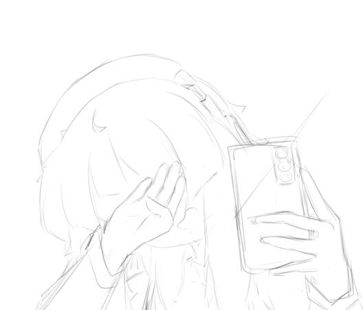 Sketch of Kalinka taking mirror selfie